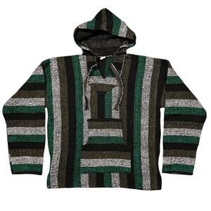 Molina Green Gray Black Vintage Mexico Baja Blanket Pullover Hoodie Mens Large